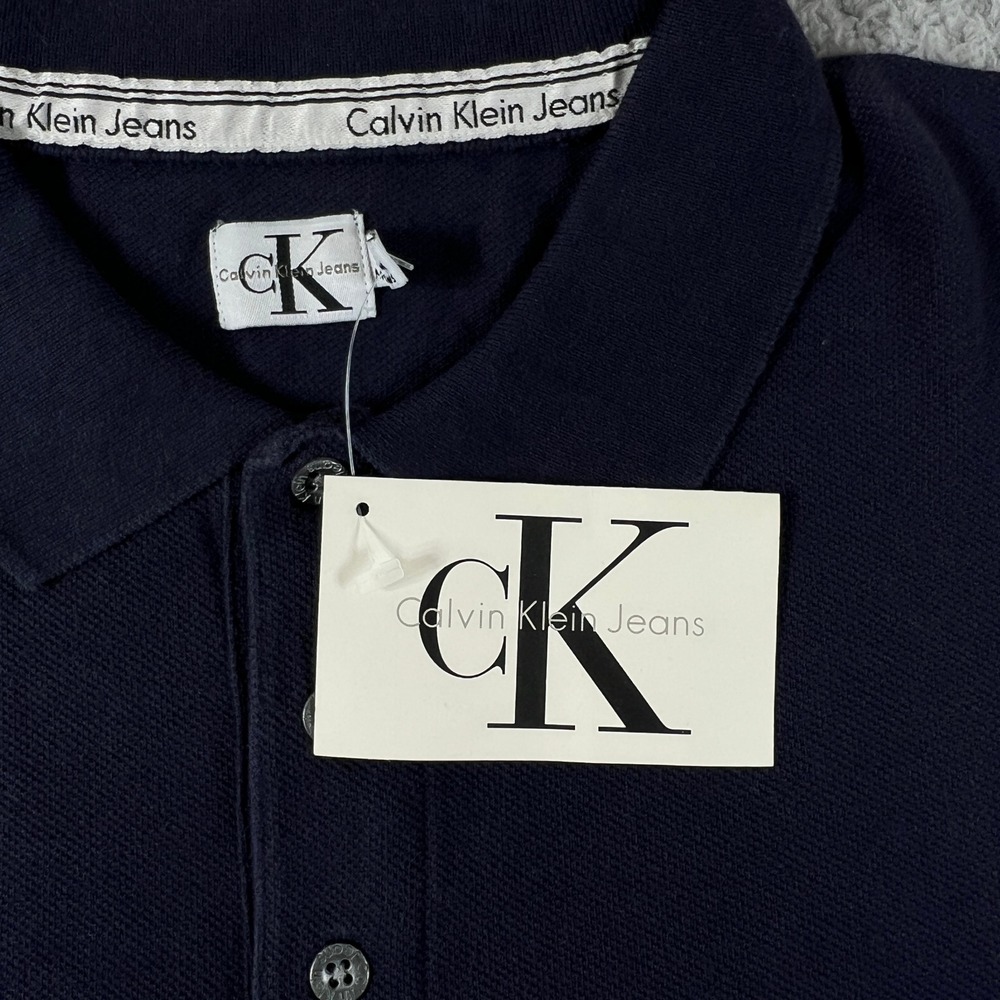 Calvin Klein Jeans Polo Shirt Mens XL Navy Blue Classic Cotton‎ Short Sleeve NWT - Picture 5 of 10